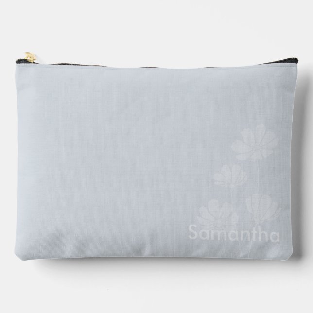 Pale Icy Blue with Cosmos Silhouette and Name Accessory Pouch (Front)
