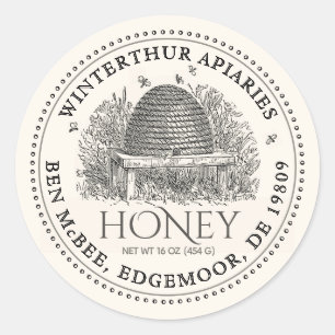 Pale Ivory Honey Jar Label (Vintage Skep) 