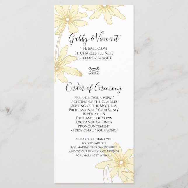 Pale Jaune Daisies Programme de mariage (Devant)