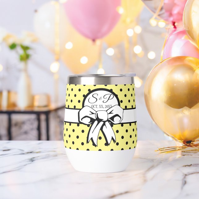 Pale Jaune Polka Pot Blanc Bow Personnalisé (Enterrement de vie de garçon)
