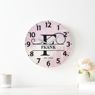 Pale Lavender Distressed F Monogram Large Clock