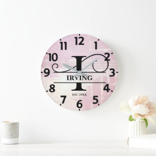 Pale Lavender Distressed I Monogram Large Clock