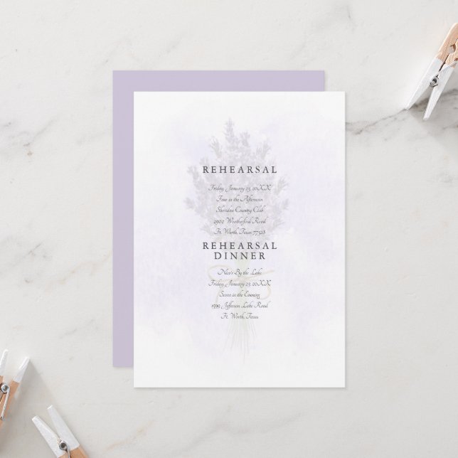  Pale Lavender Splash Floral Rehearsal  Invitation (Front/Back In Situ)