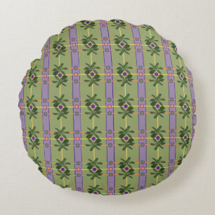 Pale Lavender Stripes with Greens Round Pillow