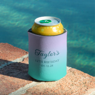 Pale Lavender Turquoise Ombre 12th Birthday Can Cooler