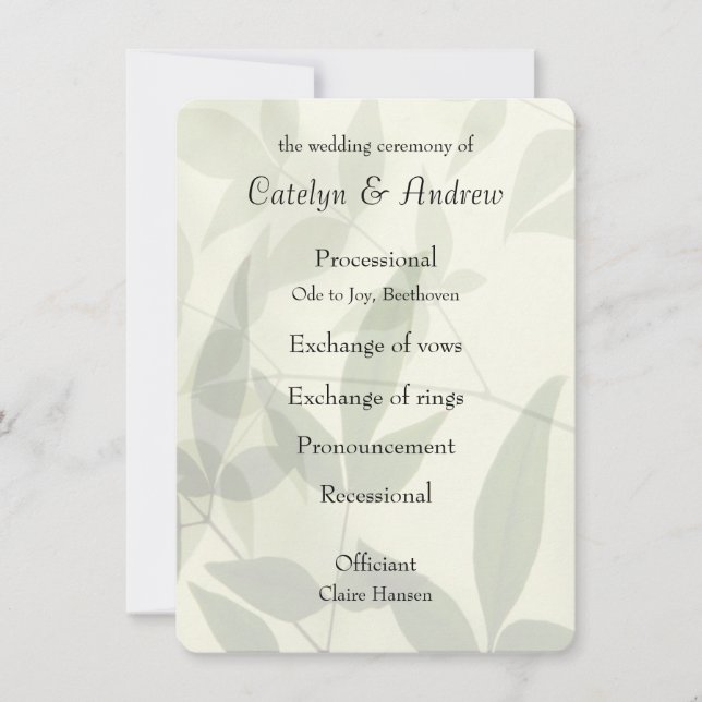 Pale leaves Wedding Program (Front)