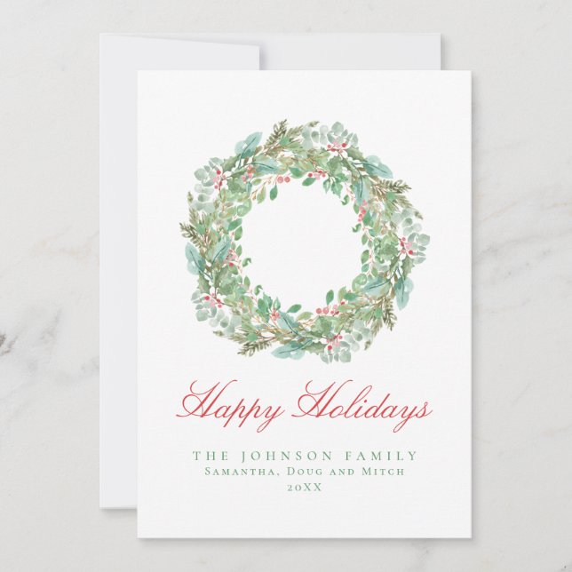 Pale Light Green and Pink Wreath Christmas Holiday (Front)
