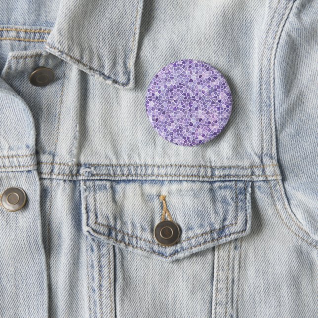 Pale Lilac And Purple Cobbled Patchwork Terrazo 2 Inch Round Button (In Situ)