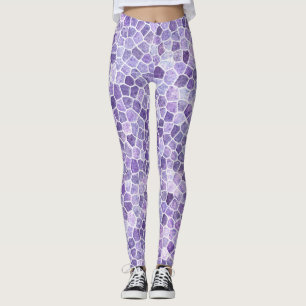 Pale Lilac And Purple Cobbled Patchwork Terrazo Pa Leggings