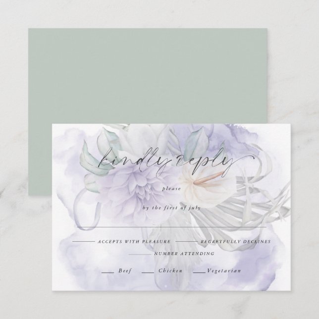 Pale Lilac Floral Meal Choice RSVP (Front/Back)