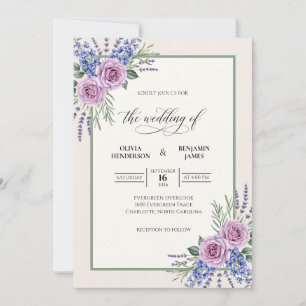 Pale Lilac Periwinkle Wildflower Wedding Invitation
