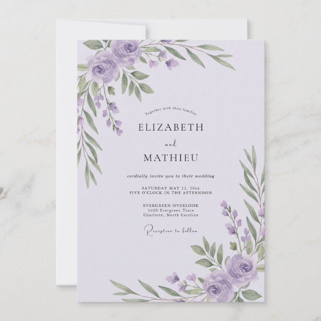 Pale Lilac Ranunculus Eucalyptus Wedding Invitation (Front)