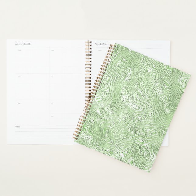 Pale Lime Green Abstract Moiré Rippled Pattern Planner (Display)