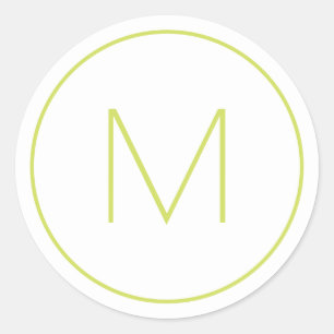 Pale Lime Minimalist Modern Monogrammed Classic Round Sticker