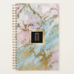 Pale Marble Gold Turquoise Monogram Planner