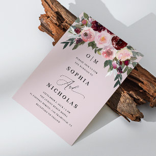 Pale Mauve Elegant Floral Wedding Photo + QR Invitation