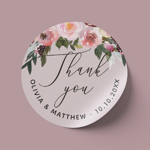 Pale Mauve Floral Wedding Thank You   Romantic Classic Round Sticker