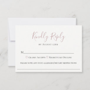 Pale Mauve Mariage Allergie alimentaire carte RSVP