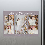 Pale Mauve Merry Christmas Photo Magnet Card<br><div class="desc">Modern pale mauve Merry Christmas magnetic card with chic handwritten scrawl above your family photo collage of your 5 favourite 2025 pictures. Chic and contemporary holiday card magnets featuring one vertical photograph in the centre and 4 square pictures on the sides.</div>