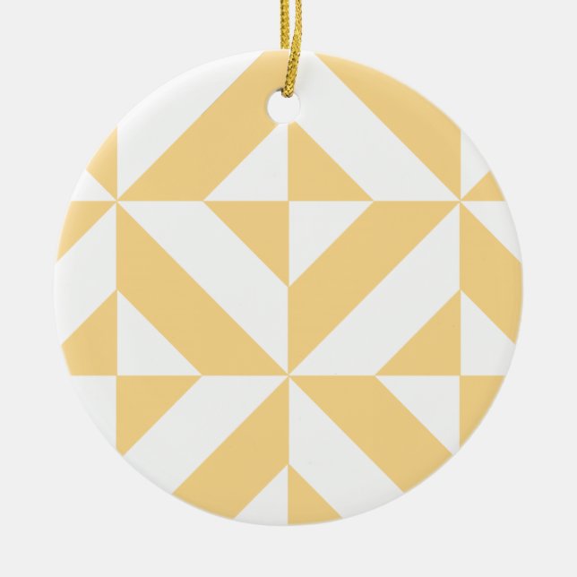 Pale Melon Geometric Deco Cube Pattern Ceramic Ornament (Front)