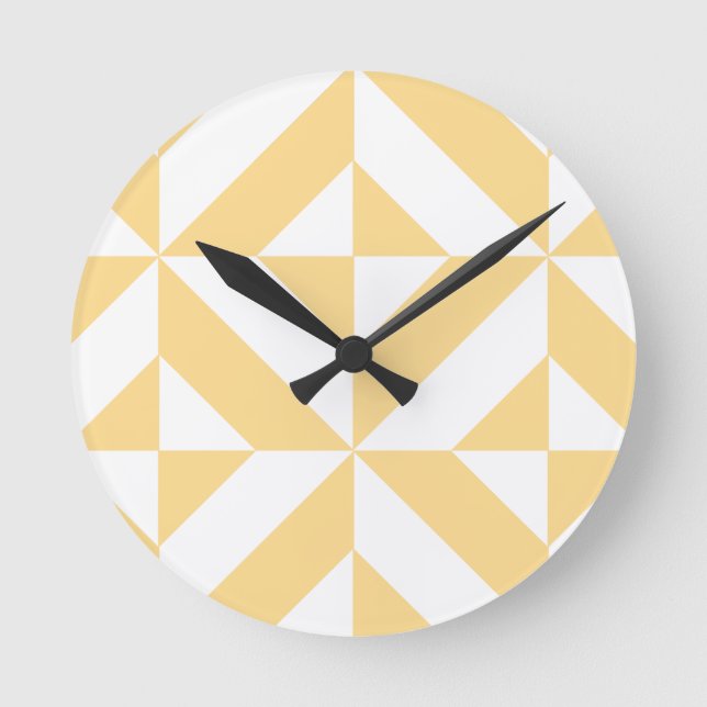 Pale Melon Geometric Deco Cube Pattern Round Clock (Front)
