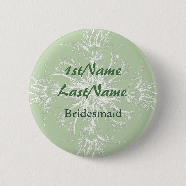 Pale Mint and White Floral ID Badge 2 Inch Round Button (Front)