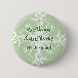Pale Mint and White Floral ID Badge 2 Inch Round Button