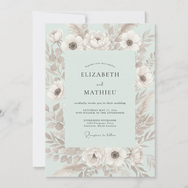 Pale Mint Anemone Wedding Invitation (Front)