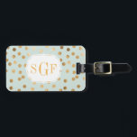 Pale Mint Blue and Gold Glitter City Dots Monogram Luggage Tag<br><div class="desc">This pattern is modern and on-trend with dots of faux gold glitter.</div>