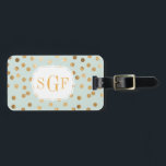 Pale Mint Blue and Gold Glitter City Dots Monogram Luggage Tag<br><div class="desc">This pattern is modern and on-trend with dots of faux gold glitter.</div>