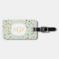 Pale Mint Blue and Gold Glitter City Dots Monogram