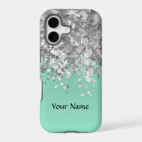 Pale mint green faux glitter personalized