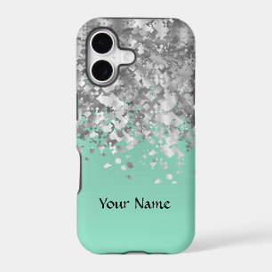 Pale mint green faux glitter personalized