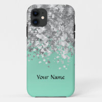 Pale mint green faux glitter personalized