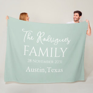 Pale Mint White Simple Customizable Family Name  Fleece Blanket