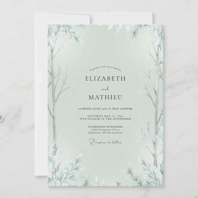 Pale Mint Willow Eucalyptus Wedding Invitation (Front)