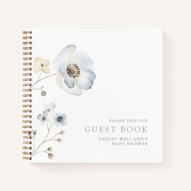 Pale Modern Simple Floral Baby Shower Guestbook Notebook (Front)