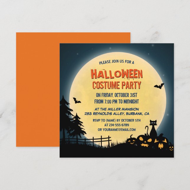 Pale Moonlight Spooky Night Sky Halloween Party Invitation (Front/Back)
