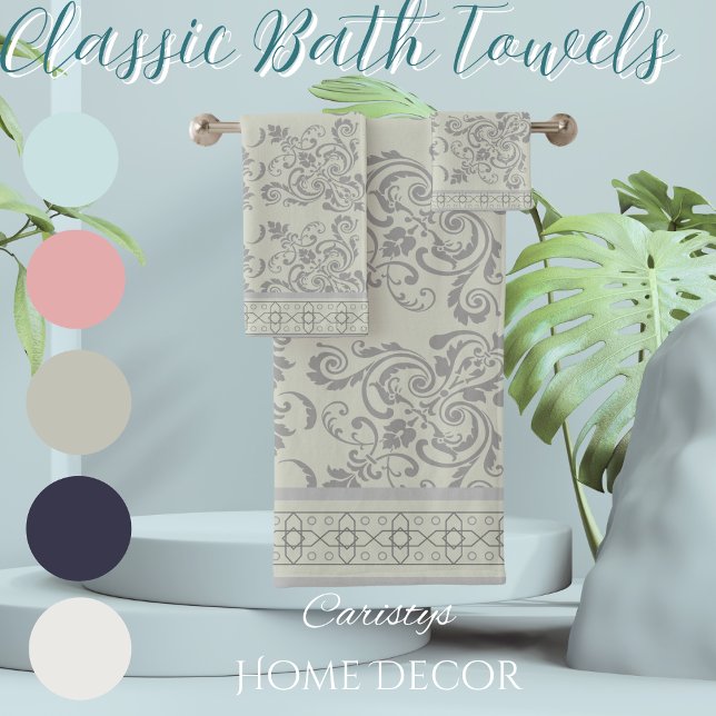 Pale Moss Green with Grey Flourishes Towel (Creator Uploaded)