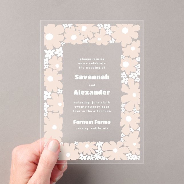 Pale Neutrals Groovy Blooms Boho Wedding Acrylic Invitations (Insitu (Handheld))