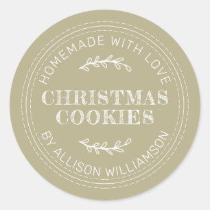 Pale Olive Green Homemade Christmas Cookies Classic Round Sticker