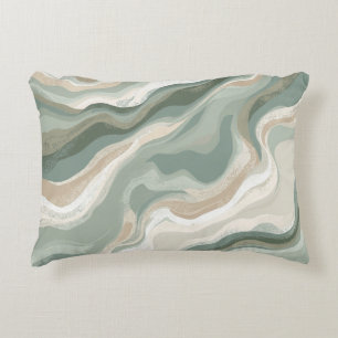 Pale Olive Green Sage Beige Cream Abstract Coastal Accent Pillow