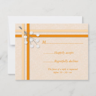 Pale Orange Damask w/Ribbons and Pearls RSVP Card