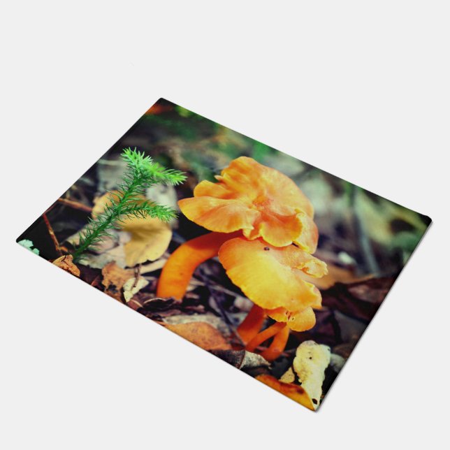 Pale Orange Wild Mushrooms Close Up   Doormat (Angled)