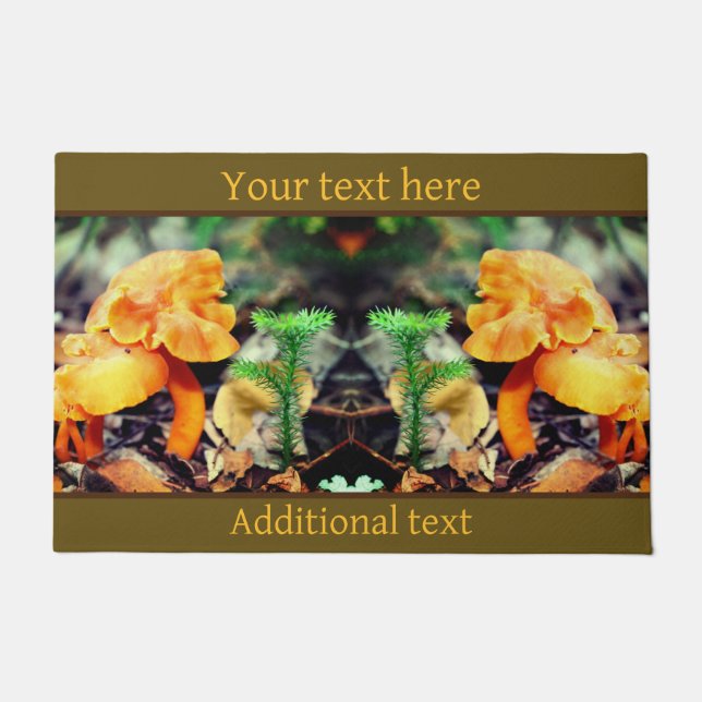Pale Orange Wild Mushrooms Close Up Personalized Doormat (Front)