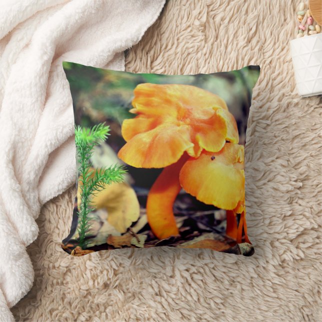 Pale Orange Wild Mushrooms Close Up  Throw Pillow (Blanket)