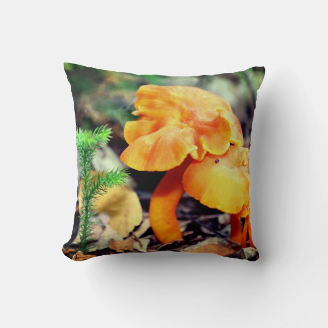 Pale Orange Wild Mushrooms Close Up  Throw Pillow (Front)