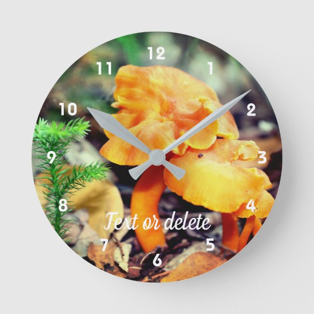 Pale Orange Wild Mushrooms Personalized Round Clock (Front)