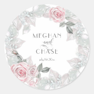 Pale Painted Pink Roses  BarefootBride™ Classic Round Sticker