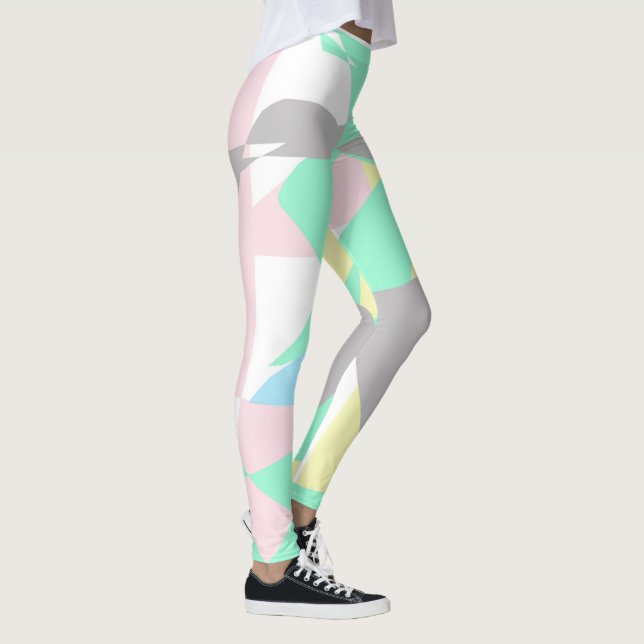 Pale Pastel Abstract Art Grey Yellow Pink White Leggings (Right)